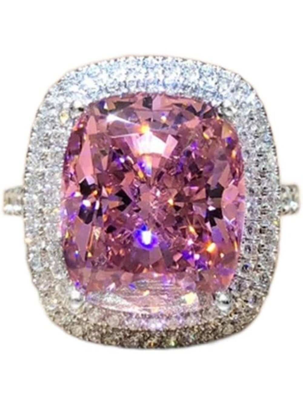 18K Gold Plated Pink Crystal & CZ Eternity Ring - Engagement Wedding Band Size